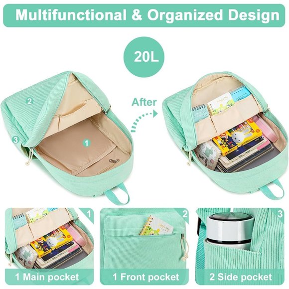 17'' Women Large Lightweight Laptop Casual High Corduroy School Bag - Picture 3 of 8